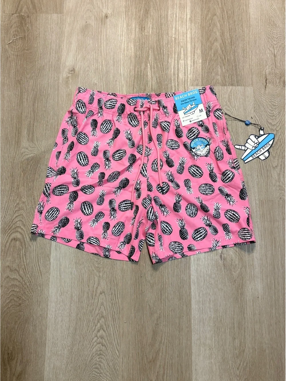 Beach Bros Pink & Black Swim Trunks Men’s Size Medium Pineapple Pattern Beach